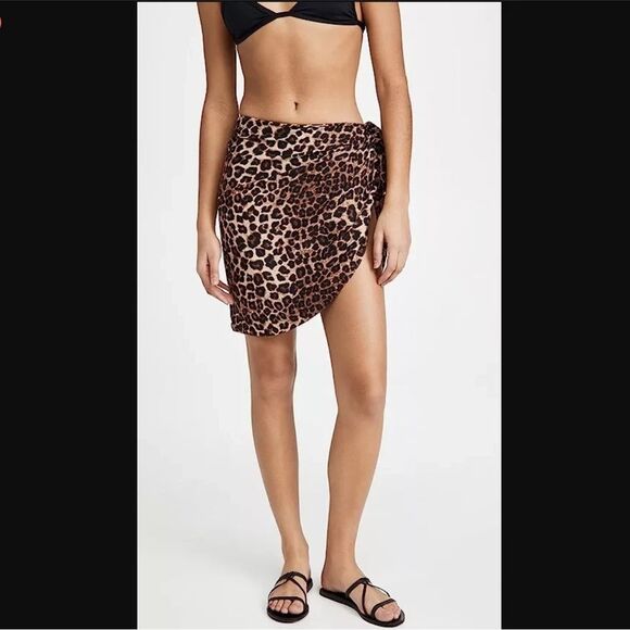 Good American Ladies Sarong Wrap Skirt Brown Black Leopard 0-4 XS-XL Cover-up - Picture 12 of 12